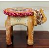 Деревянная роспись Декоративный табурет в виде слона в раджастанском стиле | Декоративные элементы для дома | Выставочный образец(8 дюймов) (горчичный)
