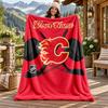 Calgary Flames Custom Name Flannel Blanket Personalized Soft Warm Plush Throw Blanket Customized Gift for Family Friends