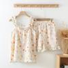2025 Summer New Women's Pajama Set 100% Pure Cotton Crepe Sweet and Cute Sling+Shorts Two Piece Fragmented Flower Home Fury