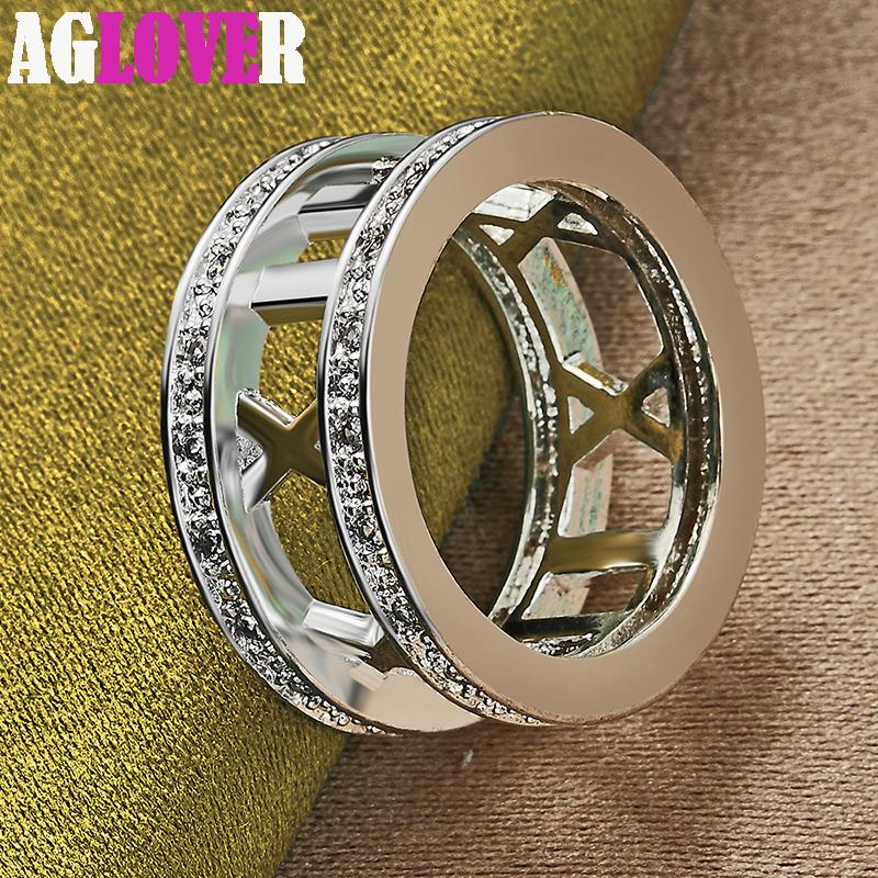 925 Sterling Silver AAA Zircon Roman Numerals Ring Charm Jewelry