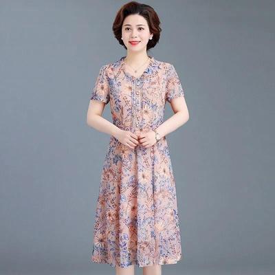 Летнее женское шифоновое платье миди с цветочным принтом, короткий рукав, повседневное платье