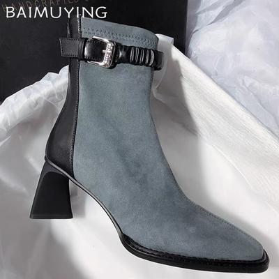 Женские зимние ботильоны на высоком каблуке, замшевые туфли с острым носком, массивные дизайнерские ботинки челси, тренд 2024 года, зимние готические ботинки Botas De Mujer