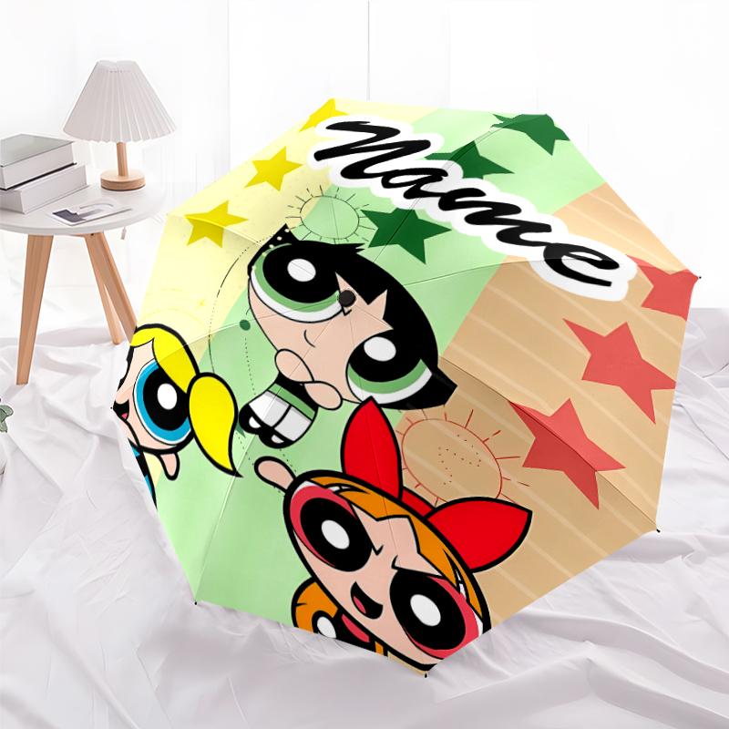 Personalized Name The Powerpuff Girls Print Umbrella - Automatic Open/Close, Eight-Rib Durable Frame, Automatic Folding Umbrella