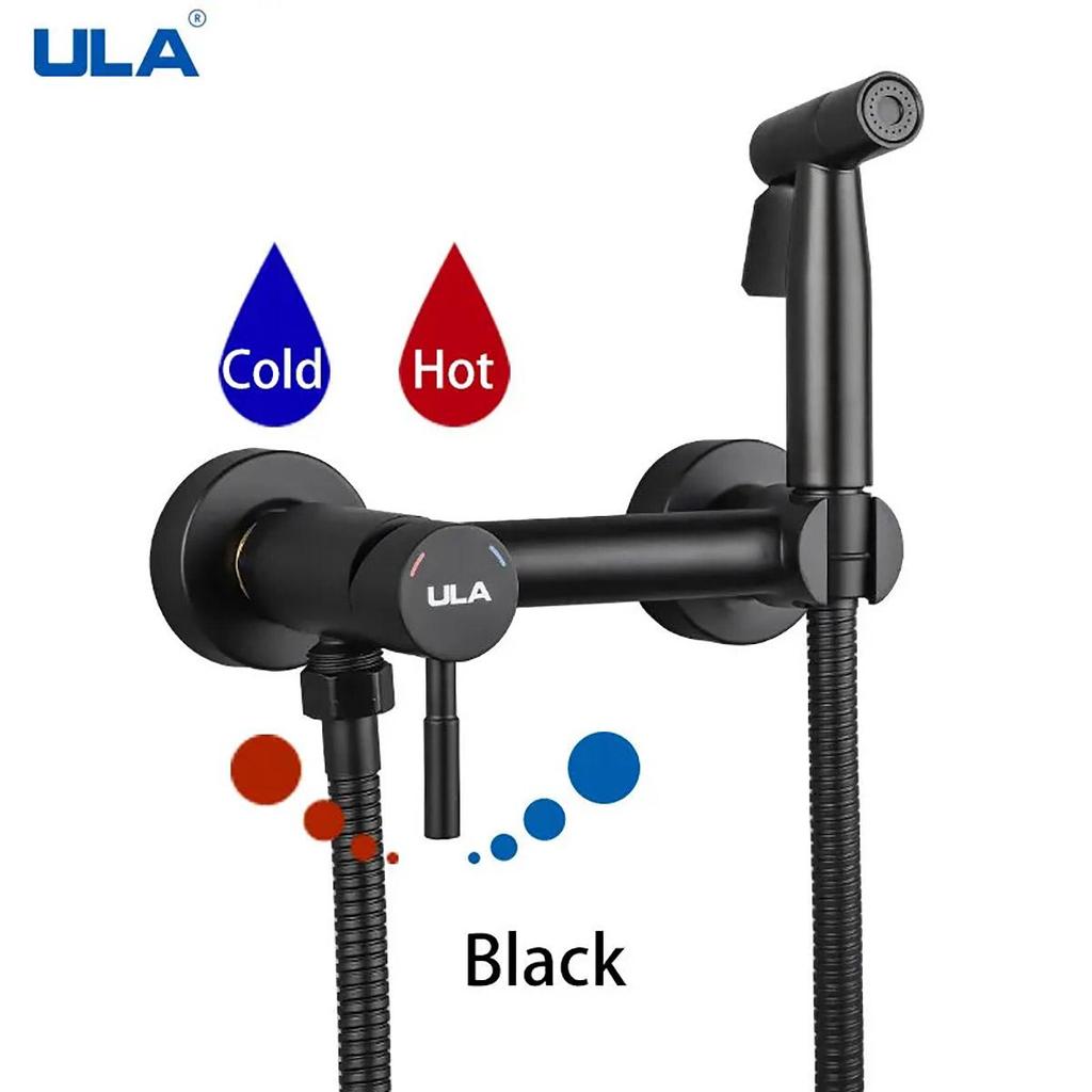 ULA Черный смеситель для биде из нержавеющей стали, смеситель для унитаза, ручной распылитель для биде, набор, смеситель для холодной и горячей воды, кран, гигиеническая насадка для душа