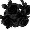 3pcs Black Rose Bouquet For Halloween Decor Set Spooky Mood Artificial Flowers Black Rose Halloween Decor Haunted Houses
