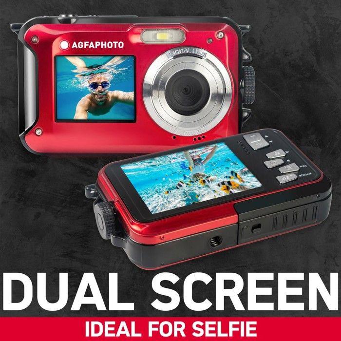 AGFA PHOTO Realishot WP8000 - Appareil Photo Numérique Étanche 24 MP, Vidéo Full HD, Double écran, Zoom X16, Stabilisateur - Rouge