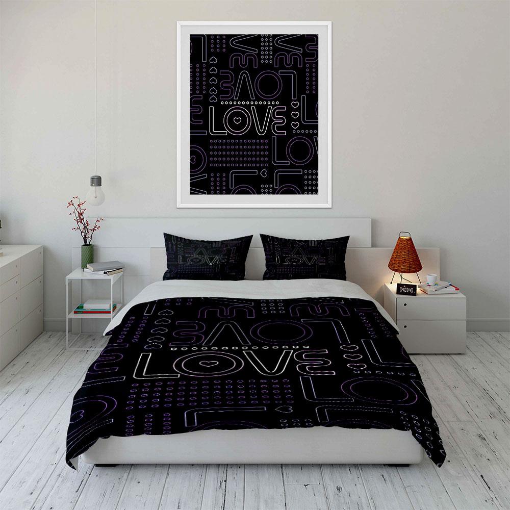 "LOVE Theme Black Bedding Set" Bedding Duvet Cover Set Duvet Cover Pillowcases (1 * Duvet Cover 2 * Pillowcases, without duvet insert)