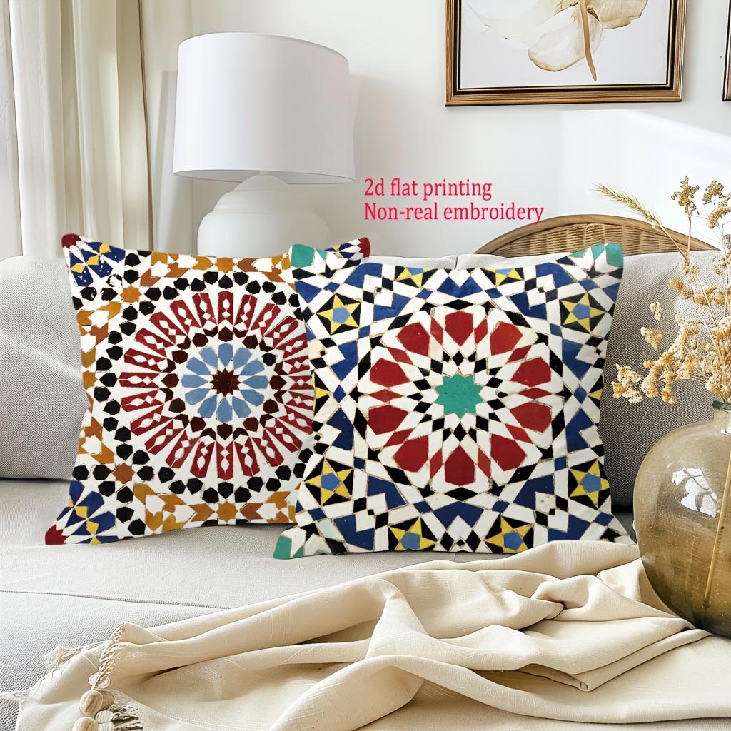 1/4Pcs Colorful Moroccan Pattern Pillowcases With 2D Flat Printing Sofa Cushion Cover Home Bedroom Room Decoration