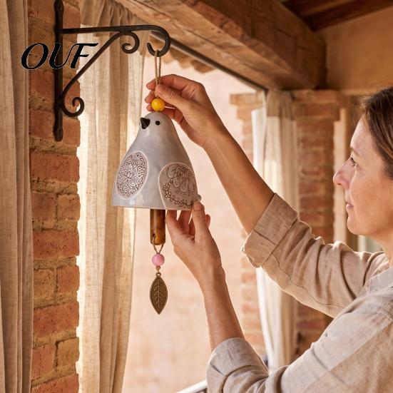 Outdoor Wind Chimes for Garden Bird Chime with Bell, Hand-Painted Resin Hanging Decoration Bell Decor Patio Porch, Yard Art Window Ornament