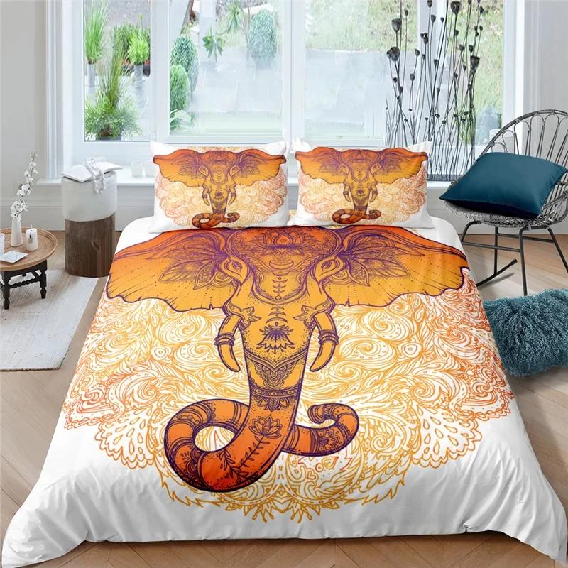 3D Printed Elephant Bedding Set For Boys Adults Teens Ganesha Duvet Cover Set Queen Size Polyester Bohemian Style Luxury