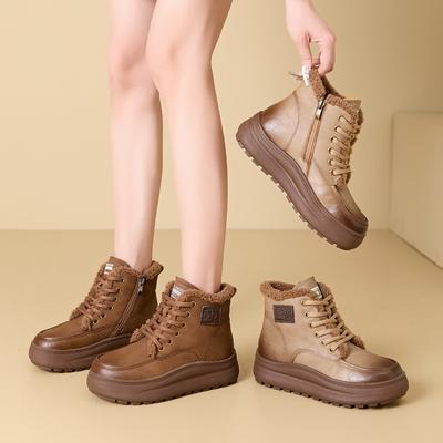 Модные женские ботинки GKTINOO, кроссовки из натуральной кожи, нескользящие женские зимние ботинки, повседневная платформа на толстой подошве, теплые женские зимние ботинки