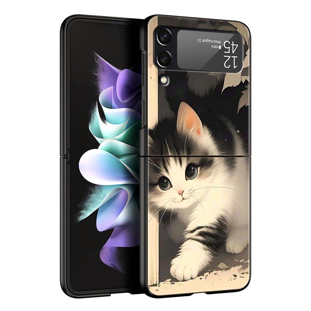 Яркий дизайн с кошкой, жесткий ПК чехол для телефона Samsung Galaxy Z Flip 7 6 5 4, черная крышка для Galaxy Z Flip 3, складной корпус, Fundas