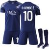 Футбольная форма на заказ для подростков, детей и взрослых, сезон 24/25, ПСЖ, 3-я выездная форма №10 О. Дембеле, комплект спортивной тренировочной футболки с носками.