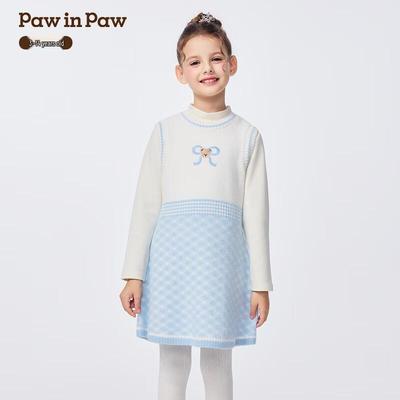 Комплект из вязаной юбки и топа с мультяшным мишкой для девочек PawinPaw
