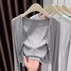 Lazy Wind Short Knitted Cardigan Women's Gray Long-sleeved Top Spring New Simple Casual Coat