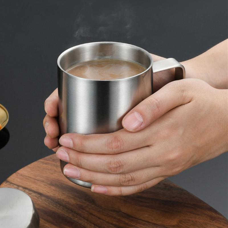 Кружка для кофе из нержавеющей стали 304 с двойными стенками, переносная, с изоляцией, не допускающая ожогов, круглая кофейная чашка для чая с молоком и ручкой