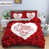 Red Rose Floral Duvet Cover Love Heart Bedding Set Microfiber Romantic Quilt Cover Queen King For Couple Wedding Valentine Decor