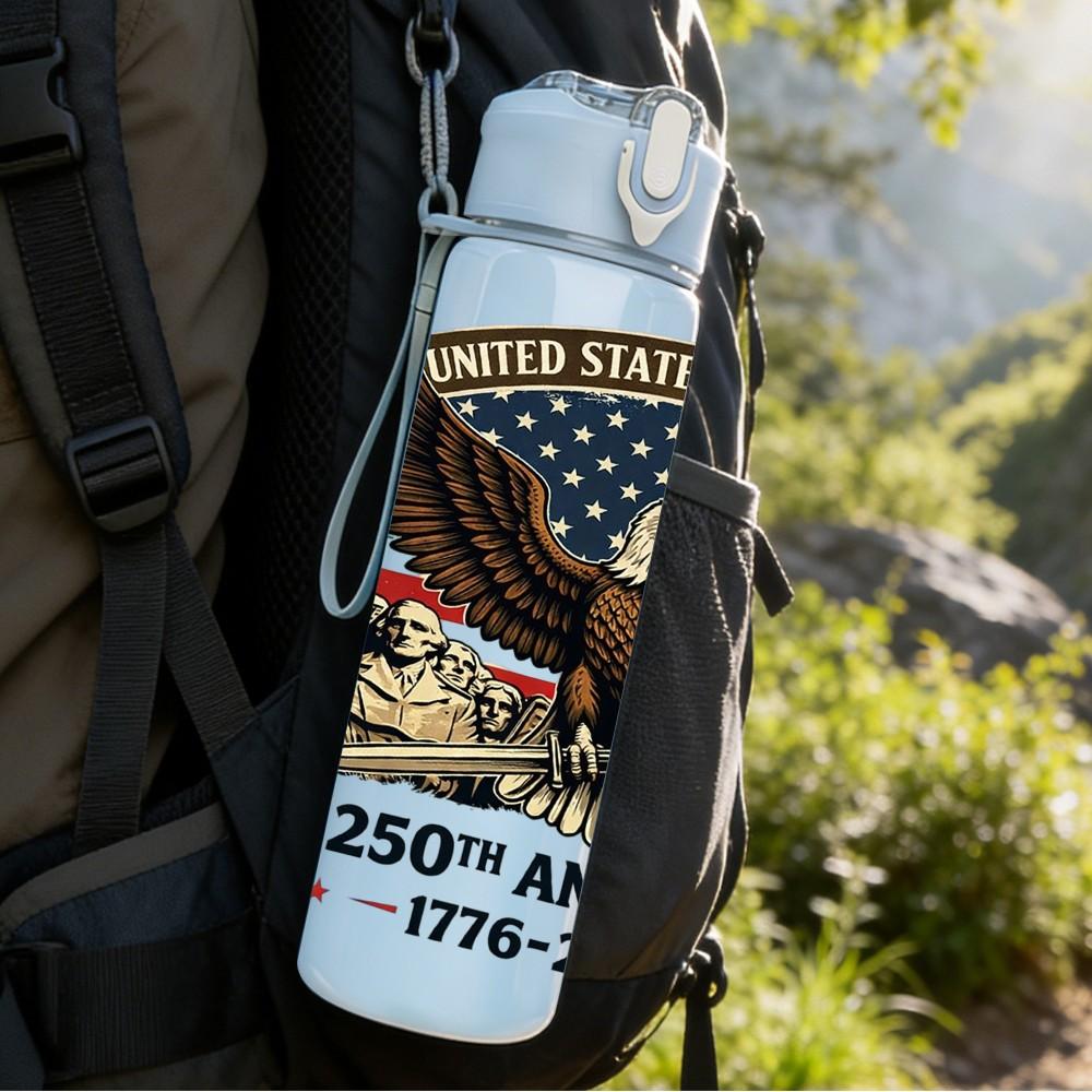 1PC US 250th Anniversary Eagle Flag Print 750ml Color Plastic Sports Water Bottle Leakproof Flip Straw Lid Suitable for Sports Office Home Use