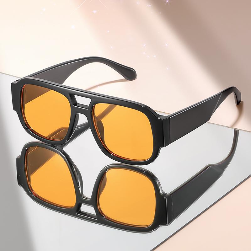 New Retro Double Beam Square Framed Sunglasses for Travel and Daily Wear