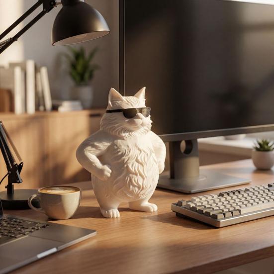 Забавная Крутая Статуэтка Кота 3D Печатная Милая Кошка в Солнечных Очках Фигурка Причудливый Котёнок Украшение для Рабочего Стола Подарки для Любителей Кошек