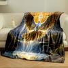 A radiant dove with spread wings illuminated by golden light over waterfalls. for all seasons blanket lunch break throw gift
