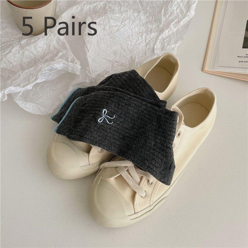 5 пар носков средней длины с вышитым бантом для девочек, длинные носки с ворсом в балетном стиле