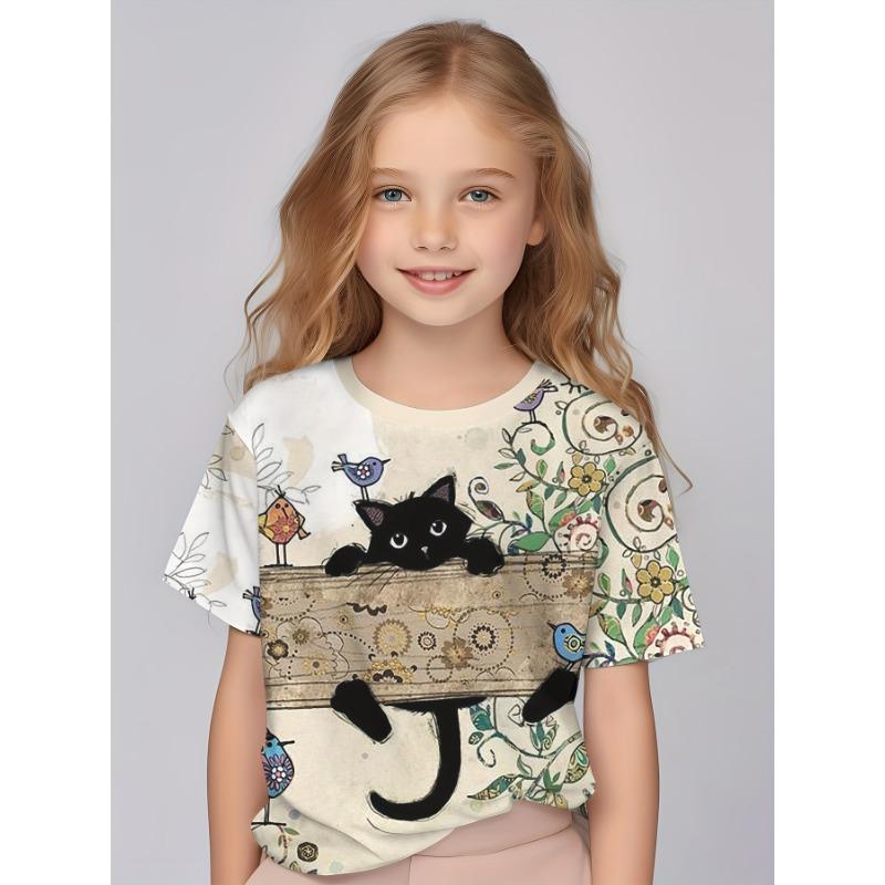 Детская одежда для девочек с очаровательным 3D-принтом «Сказка», футболки с короткими рукавами, удобные повседневные футболки с круглым вырезом, детская одежда для девочек