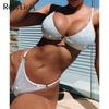 Sexy Shiny Sequins High Cut Bikini Female Swimsuit Women Swimwear Two-pieces Bikini Set Padded Bather Bathing Suit Swim