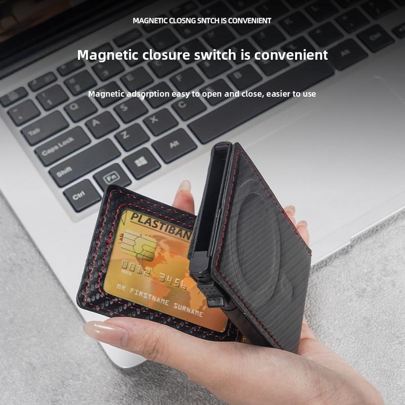 Wallet Carbon Fiber Pattern Flip Cover Metal Card Case Anti-degaussing Credit Card Bag Premium Sense