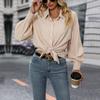 New Long Sleeved Commuter Fit Solid Color Polo Neck Fashion Simple Style Formal Office Women's Shirt