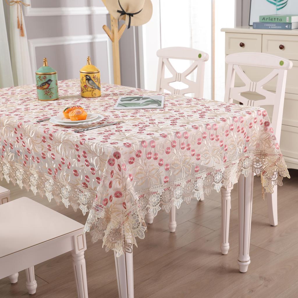 Lace Tablecloth Double-Layer Mesh Embroidery Hollow Table Cloth Coffee Table Cover Towel Small Fresh Tablecloth