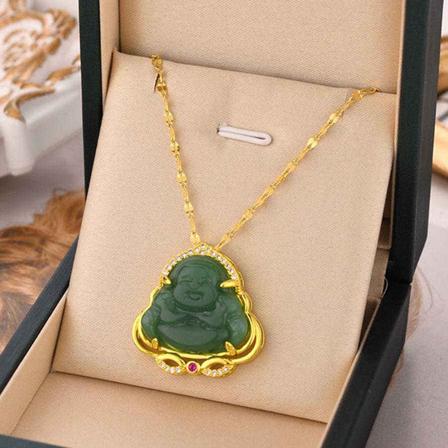 Подарок для друзей, женская имитация нефрита, кулон Будды, удача, аксессуары для повседневной носки, ретро, 1 шт., ожерелье, аксессуары