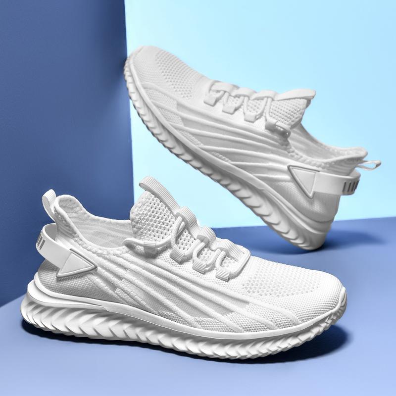 Модные мужские кроссовки для бега на открытом воздухе, дышащая сетка, мягкие мужские повседневные кроссовки, легкая ходьба, трендовые модные мужские спортивные кроссовки, белые, большой размер 48