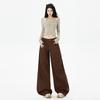 American retro high waist loose wide leg pants versatile drape flared pants spring jeans women's new coffee trousers