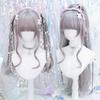 Grey Highlights Pink Long Curly Synthetic Wig Female Punk Style Lolita Straight Bangs Long Curly Hair Cosplay Party Wig