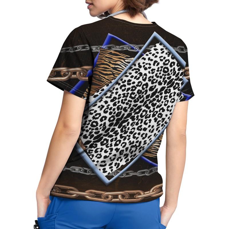 Женские топы с короткими рукавами и V-образным вырезом с мультяшным узором, футболка с рабочей униформой