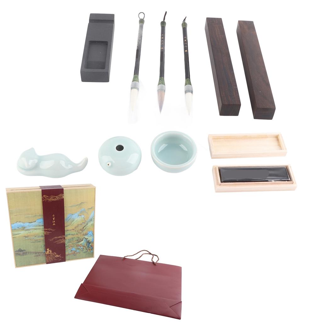 Набор для практики китайской каллиграфии, 4 сокровища для изучения, кисть, ручка, чернила, бумага, чернильный камень для подарка