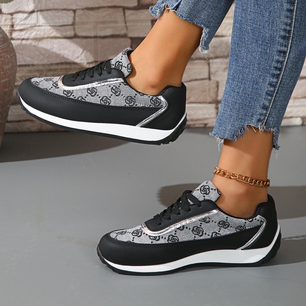 Fashion Print Platform Sneakers for Women 2025 Spring Casual Comfy Walking Shoes Woman Lightweight Non Slip Lace Up Sports Shoes