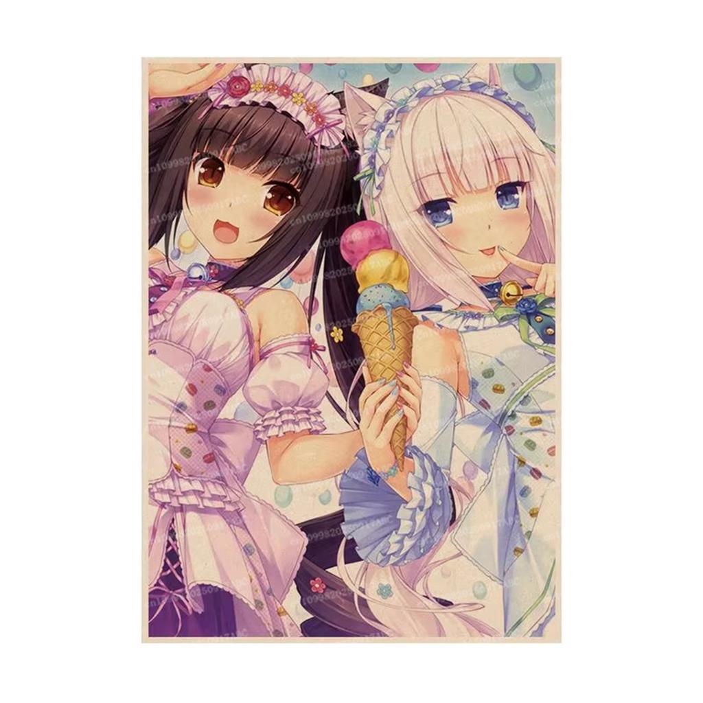 Nekopara Neko Para Шоколад Ваниль Аниме Классическое Аниме Постер Белая Бумага Наклейка DIY Комната Бар Кафе Эстетическое Искусство Настенная Живопись