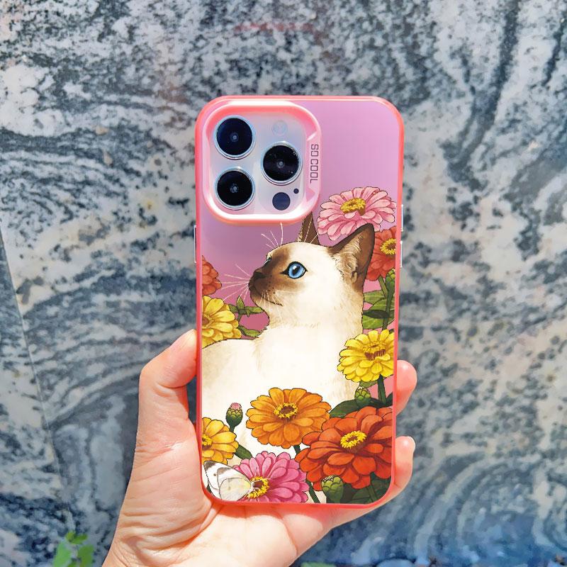 Милый чехол для телефона с черными кошками и цветами для iPhone 15 14 13 Pro Max 13 Mini 12 11 Pro Max 15 14 Plus Ударопрочная лазерная задняя крышка