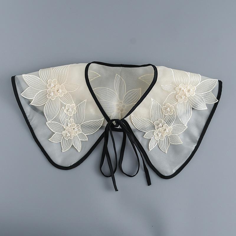 Korean Summer Floral Embroider Fake Collar Neck Guard Scarf Female Shoulder Wraps Cape Removable Shirt Detachable Collar
