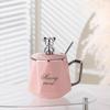 European Style Ceramic Cup with Lid and Spoon Electroplated Silver Bear Mug Light Luxury Couple Office Cup Girls Souvenir Gift
