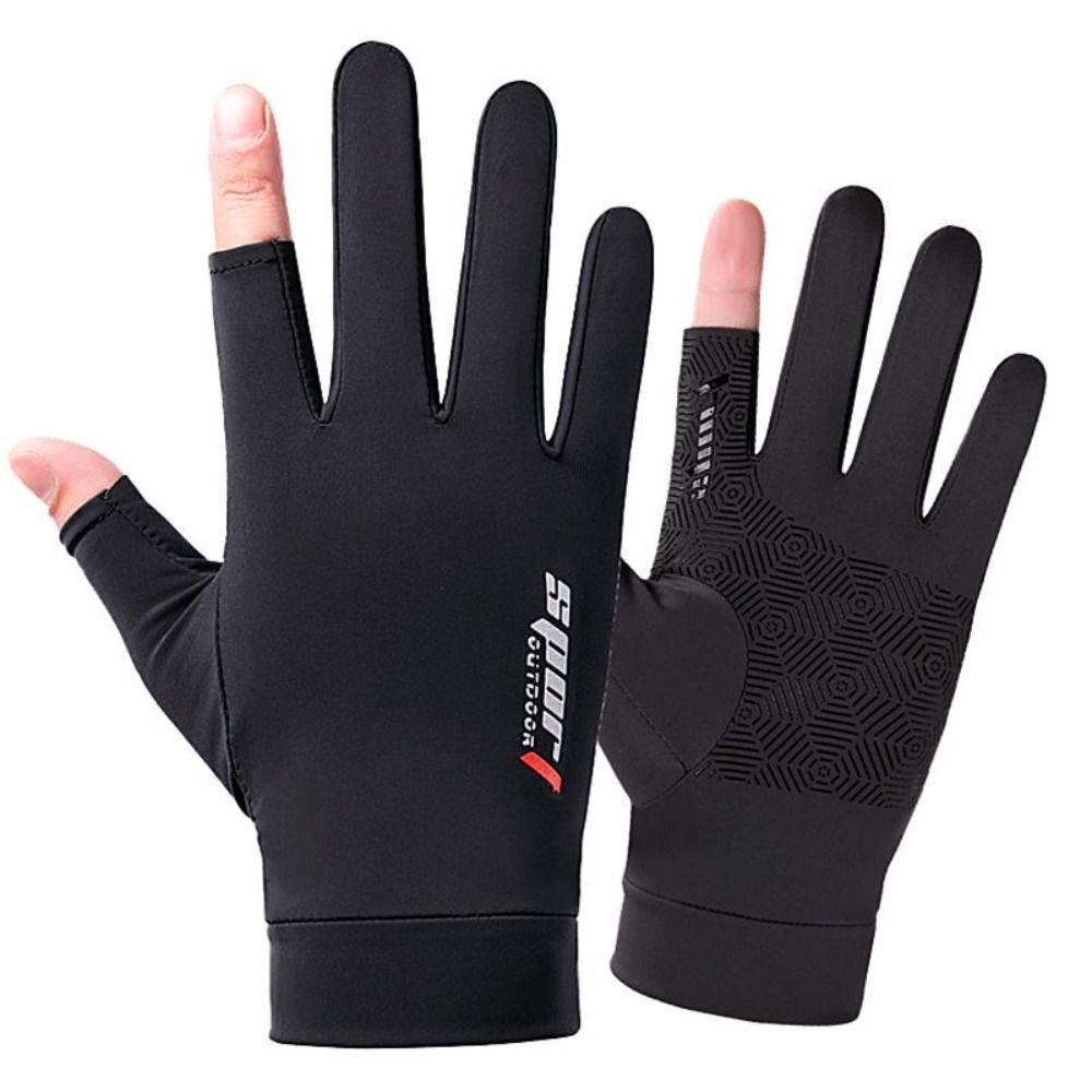 Fingers Outdoor Thin Mesh Opened Fingertip Semi-finger Two Finger Summer Gloves Ice Silk Gloves Anti-UV Gloves Sunscreen Gloves