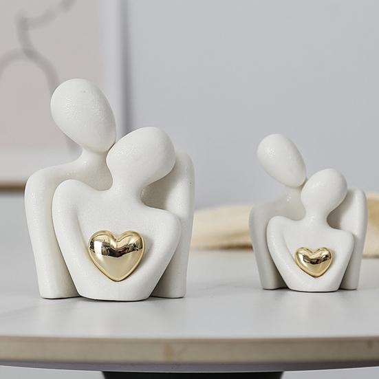 Керамическая фигурка для объятий пары с золотым сердцем любви для мужчин и женщин, статуя в объятиях, скульптура, украшение для гостиной, спальни, рабочего стола
