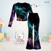 Girls Round Neck Long Sleeve Printed Crop Top Flared Pants Two Piece Set