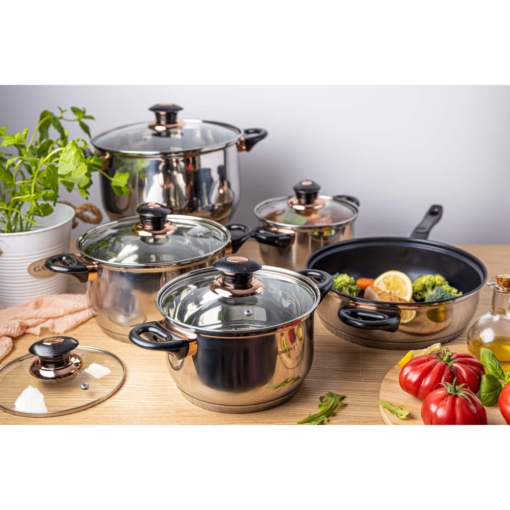 Zestaw garnków stalowych Jumbo 12 ele. KINGHOFF KH-1767 Rosegold