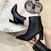 Fashion Black Winter Zipper Warm Plush Ankle Boots Women 8.5cm Square Heel Zip Lady Footwear Shoes Super Big Size