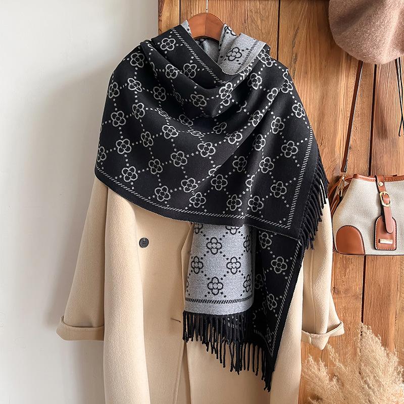 Модный зимний теплый кашемировый шарф для женщин, дизайнерские шали и накидки, буфанды, толстое пашминовое одеяло, пончо, кисточка, эшарп