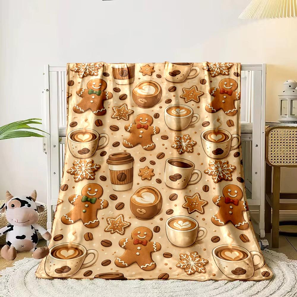Gingerbread & Coffee Pattern Flannel blanket for bedroom living room sofa and nap