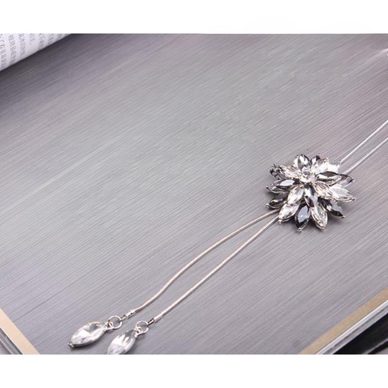 Простое и модное, длинное ожерелье с кристаллами и драгоценными камнями, декоративная цепочка для свитера